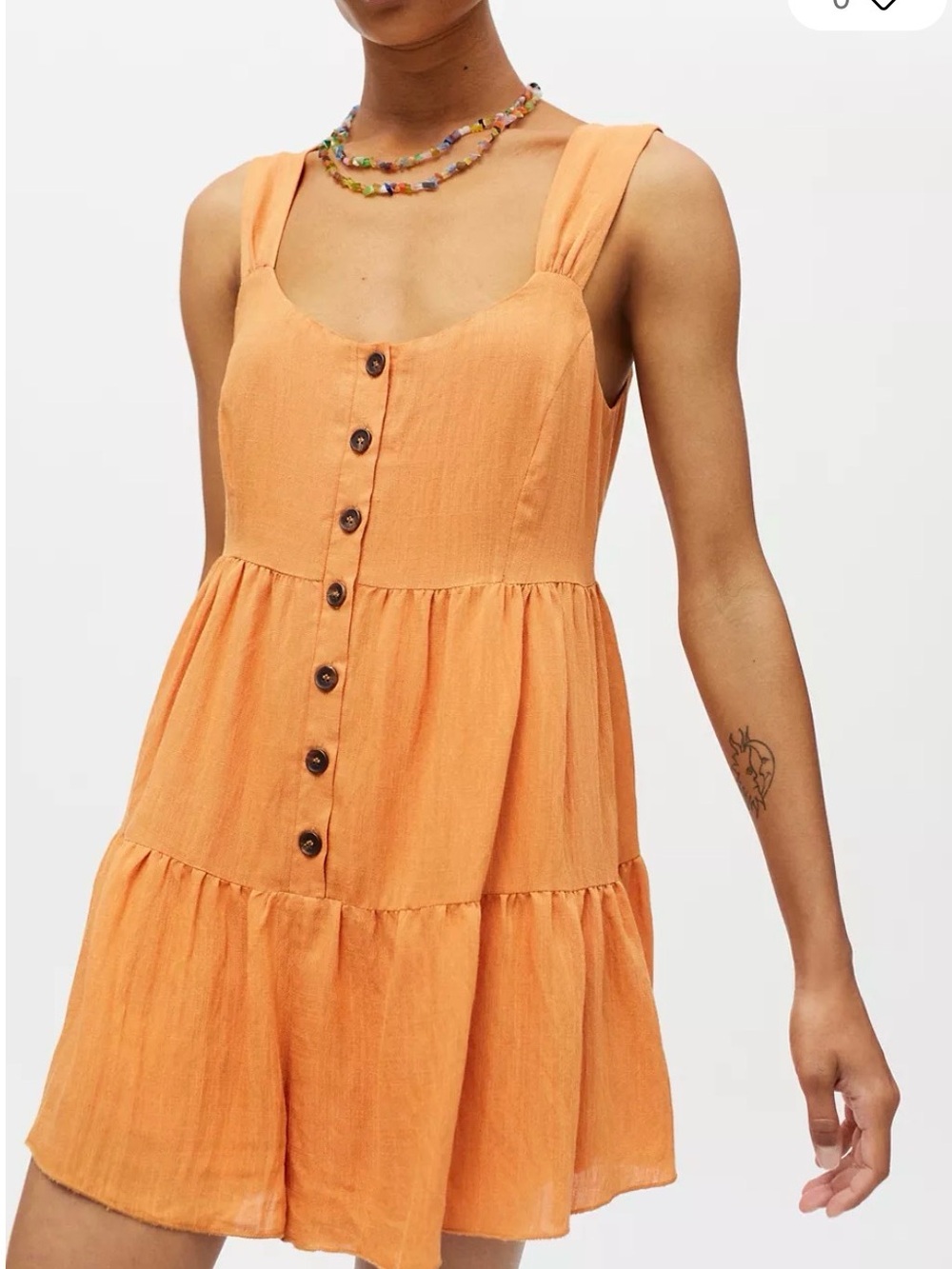 Urban Outfitters Pia Tiered Crinkle Orange Button-Front Romper Sz XS